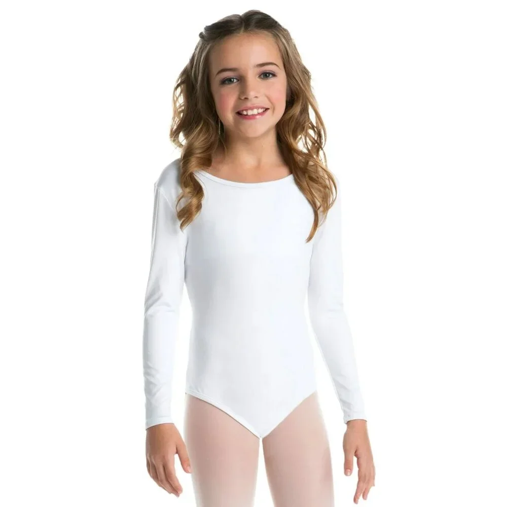 Kids Leotard, White Long Sleeve Halloween Size L (10/12) Theather Cosplay